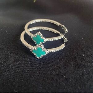 Elegant Silver and Turquoise large Hoop Earrings in silver Designer inspired